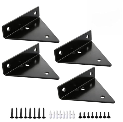 4 Pièces 8*10cm Supports d’Étagère Flottants Invisibles, Supports à Tablettes Muraux Triangulaires, pour Fixation Discrète de Tablettes et Étagères, pour Décoration Intérieure, Noir