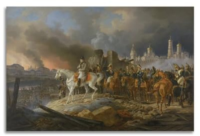 Napoleon in brennendem Moskauer Gemälde von Adam Albrecht, Poster, Bild, Leinwand, Wandfarbe, Kunstdekoration, moderne Wohnkunstwerke, 60 x 90 cm