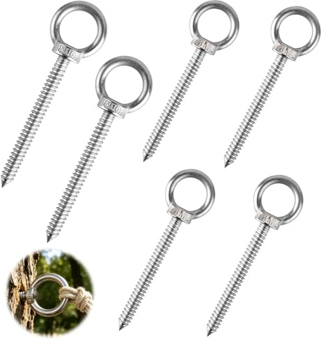Tornillo de Ojo de Acero Inoxidable, Juego Mixto con 2 Piezas M10 x 80 mm y 4 Piezas M8 x 80 mm, Cáncamo Perno de Anilla para Colgar, Fijar y Suspender, Plata, para Hogar, Jardín y Bricolaje