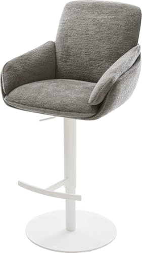 DELIFE Barstuhl Luan-Flex Drehfuß höhenverstellbar Metall Weiß Bouclé Soft Schlamm