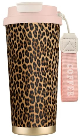 Artypop Leopard Print Print 16 Oz(500ml) Tumbler Stainless Steel Insulated Travel Mug with Leakproof Lid and Straw,Double Walled Vacuum Coffee Cups for Hot and Cold Drinks