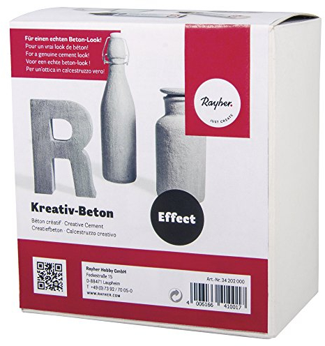 Rayher Kreativ-Beton Paste, Set 250 ml Betonpaste, 2x 25 ml Lasur, 4 Schwämmchen, Betonpaste für innen und außen, ergibt eine Optik wie Beton, 34202000