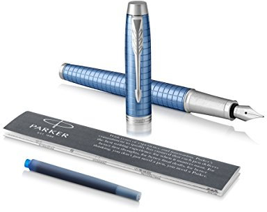 Parker 1931688 Stylo-plume IM Bleu Premium avec Pointe Fine/Recharge d’encre Bleu