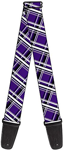 Buckle-Down Guitar Strap Plaid X2 Purple Gray White Black 2 Inches Wide