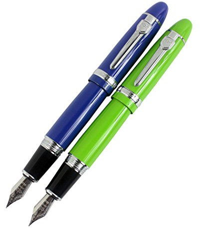 2 Stück Jinhao 159 große Fass Füllfederhalter in 2 Farben (blau, grün) mit transparentem Stifttasche