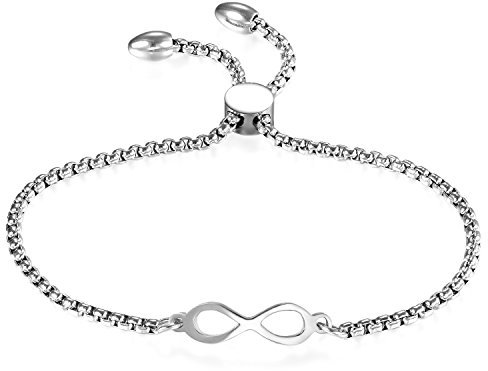 JewelryWe Infinity Unendlichkeitszeichen Armband Damen: Silber Edelstahl Lieben Unendlichkeit Zeichen Verstellbar Dünne Charm Armkette Armreif Schmuck Geschenk für Frau Mädchen