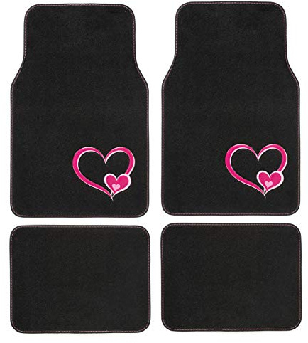 CAR+ PLUSHG1 Lot de 4 Tapis de Sol de qualité supérieure Motif cœur Rose