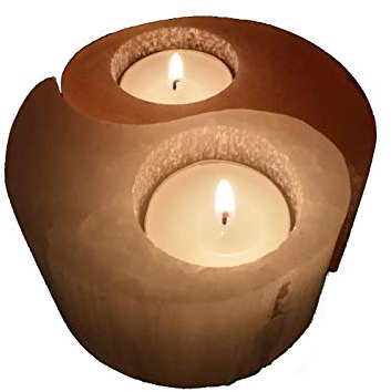 mysale24.de Salzkristall Teelichthalter Yin-Yang Selnit Kerzehalter für 2 Teelichter ca. Ø13cm x 5cm höhe
