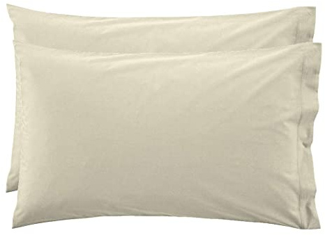 LARA MORADA - Coppia Federe Cuscino Letto, con GUANCIALE, Tinta Unita, 100% Cotone, Made in Italy, 52X82cm + Pattina Panna