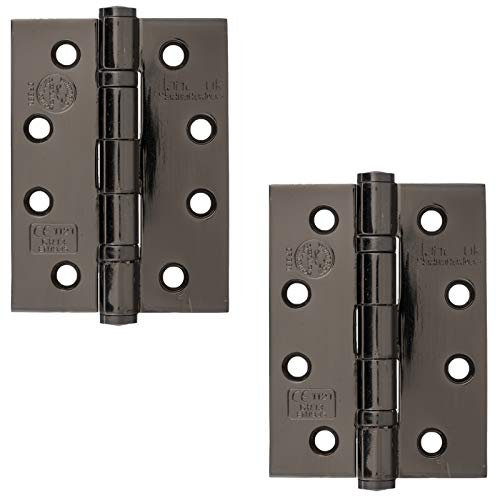 D&H™ 4 x 3 Inch - 102mm x 76mm Heavy Duty Grade 13 Ball Bearing Door Hinges 1 Pair (2 Hinges) Polished Black Nickel - Premium UK Quality