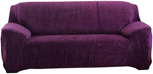 Hengweiuk Dicker Sofabezug in Reiner Farbe, Sofaschoner, 1/2/3/4-Sitzer, Samt-Sofa-Schonbezug, dehnbar, einfache Passform, stilvolle Möbel-Abdeckung, Haustier-Hundeschutz (lila, 3-Sitzer/Sofa)