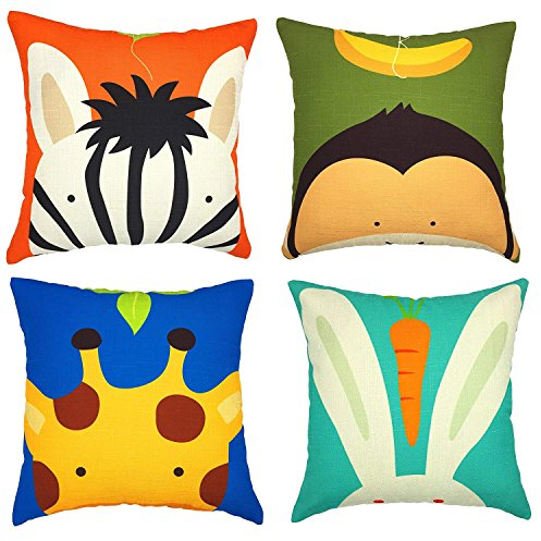 Gspirit 4 Stück Kissenbezug Kinder Cartoon Tier Avatar Dekorative Kissenhülle Baumwolle Leinen Werfen Sie Kissenbezüge 45x45 cm