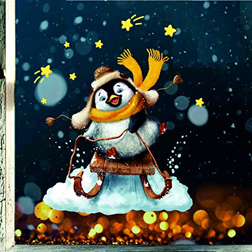 Wandtattoo Loft XXL Fensterbild Weihnachten Pinguin Schlitten Sterne Wiederverwendbare Fensteraufkleber Schaufenster Deko