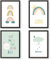 Papierdrachen 4 Kinder Premium Poster DIN A4 | Wandbilder für Kinderzimmer - Regenbogen - hochwertige Kunstdrucke | Dekoration | Wandbild Set