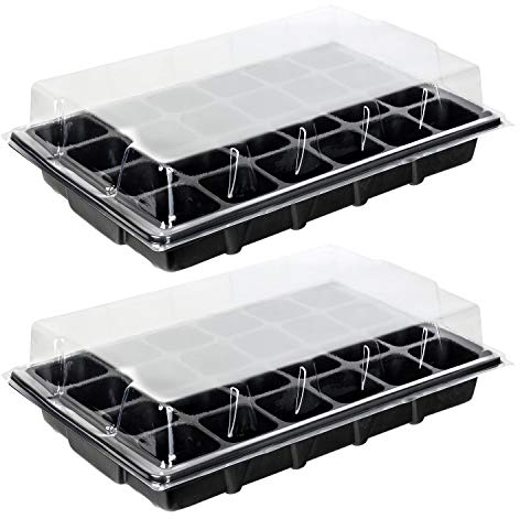 Schramm® 2 Stück Anzucht Set Gewächshaus Anzucht Schale Töpfe Zimmergewächshaus 38,5 x 24 x 7 cm für 48 Anzuchttöpfe Anzuchtset Mini-Gewächshaus schwarz