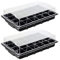 Schramm® 2 Stück Anzucht Set Gewächshaus Anzucht Schale Töpfe Zimmergewächshaus 38,5 x 24 x 7 cm für 48 Anzuchttöpfe Anzuchtset Mini-Gewächshaus schwarz