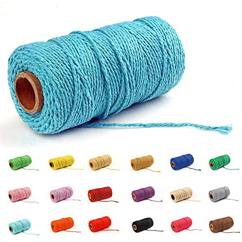 Gbrand 100 Yard / 2mm farbiges Baumwollseil Bastelschnur Strickschnurseil zum Basteln Geschenkverpackung (#16 Blau)