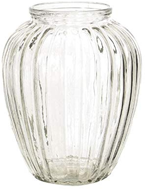 Round Ribbed Clear Glass Flower Bud Vase Jar Home Decoration Decor Ornament (13cm)