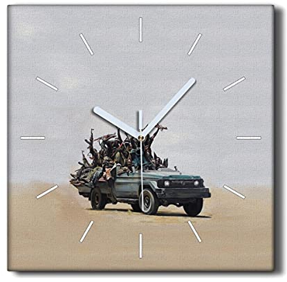 Coloray Uhr auf Leinwand Ohne tickendes Geräusch 30x30cm Wand Uhr Dekoration Segeltuch Wohnzimmer - Banksy