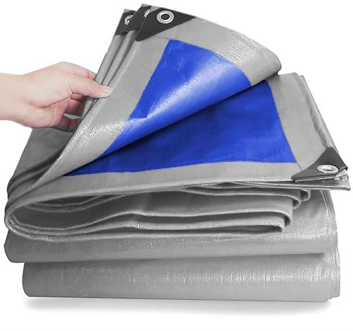 ESTO Telo Impermeabile Esterno, Telone Occhiellato 245g/mq Telo Protettivo Multiuso Antistrappo per Auto, Barche, Piscina, Giardino (5x8 Metri)