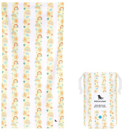 Dock & Bay Strandhandtuch - Schnell trocknende Mikrofaser, ohne Sand - Kompakt, Leicht - 100% recycelt - Inklusive Beutel - Kids - Rainbows, Large (160x90cm, 63x35)