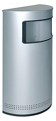 OFITURIA® Papelera Grande Metálica Capacidad 94 litros Color Plata Contenedor de Media Luna Perforados Inferiores y Tapa Abatible