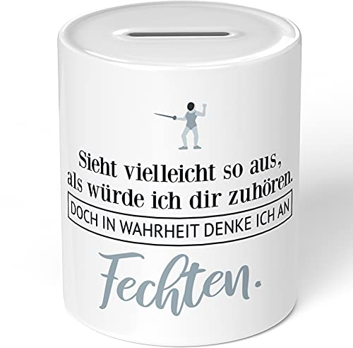JUNIWORDS Spardose Sparbüchse, Sieht vielleicht so aus, als würde ich dir zuhören. Doch in Wahrheit denke ich an Fechten (1001435)