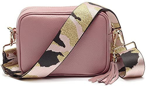 Elie Beaumont Ledertasche Echtleder in Alt-Rosa mit abnehmbaren Lederriemen und zusätlichem Tragegurt zum Umhängen, 20 x 15 x 7 cm