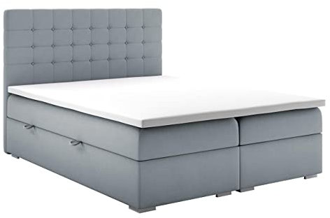 PIASKI Claudia Doppelbett mit Boxspringbett, Kontinentalbett, 140/160/180 cm, Bett mit Stauraum (180 x 200 cm, Grau)