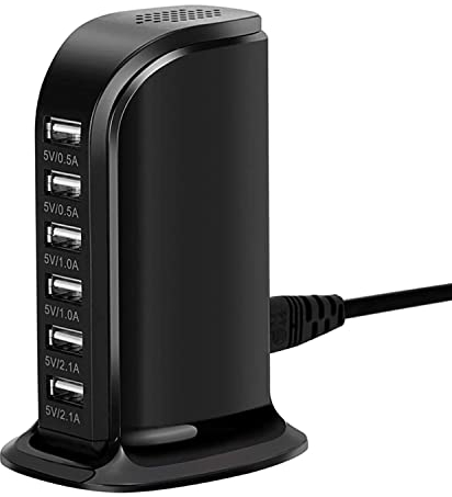 ANNCAY Cargador 30W Con 6 Tomas USB, Tecnología de Detección Inteligente, Fuente de Alimentación Múltiple, Para Teléfonos Inteligentes, Auriculares, Tabletas y Más
