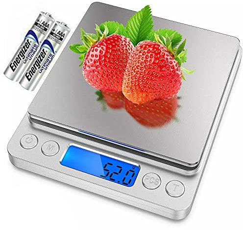 Digital Pocket Scales 0.01g-500g High Precision Weighing Scales, Kitchen Scales, Stainless Steel Jewellery Scales with Back-Lit LCD Display, Kitchen Food Scales Calorie Count Jewellery Coffee Scales