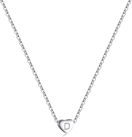RWQIAN Silber Herz Buchstabe Kette Damen- Edelstahl Initialen Kette Alphabet D Buchstabe Kettenanhänger Halskette Geschenk 16+2