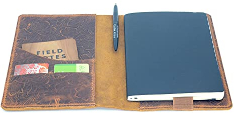 JJNUSA Nachfüllbares Geschenk Leder Notizbuch zum Schreiben Vintage Leder Reisetagebuch Cover für Rocketbook Moleskin Leuchtturm 1917 Medium (A5, Blume Braun)