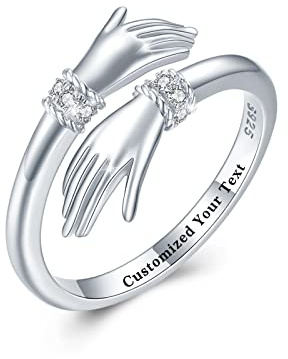 Umarmung Ring Damen 925 Sterling Silber Verstellbar Zirkonia Umarmende Hände Öffnen Ring Verlobungsring Damen