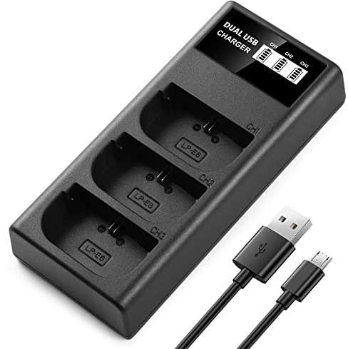 ENEGON LP-E6 LCD-Ladegerät mit dreifachem Steckplatz für Canon LP-E6, LP-E6N, EOS 5D Mark II/III/IV/5DS/5DSR, 6D/7D/7D Mark II, 60D, 70D Akku