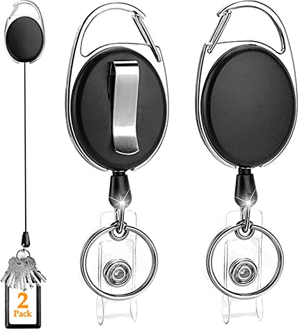 Devenirriche Metal Retractable Keyring, 2 Pcs Heavy Duty Retractable Keychain Lanyard Badge Holder for Office Workers, Nurses, Doctors, Teachers, Students