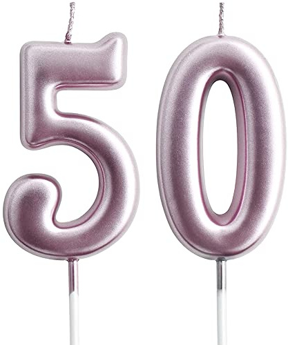 eusbon 50th Candle for Cake Decoration, Number 50 Birthday Candle for Birthday Party, Wedding Anniversary, 7cm Rose Gold Big Size Number Candles