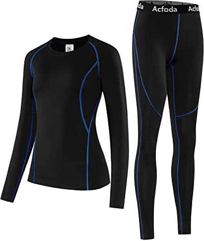 Acfoda Ski sous-Vêtement Thermique Femme Hiver Ensemble sous-Vêtements Confortable Chaud Sport Bas Manches Longue Pantalon Combinaison Thermique Respirant Fonctionnels Ensemble Thermiques Noir 42