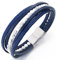 COOLSTEELANDBEYOND Multi-Strang Armband Weiß Edelsteine Wulst Kette Blau Geflochtene Leder Schweißband Edelstahl Magnetverschluss