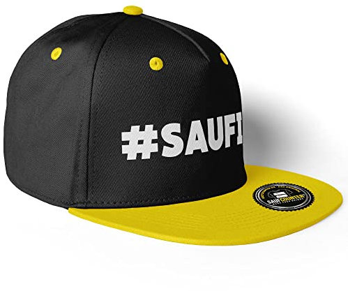 MERCHIFY Saufi Snapback Cap Malle Party #SAUFI Schlagerparty Hab ich Saufi gehört (10 Farbvarianten), Farbe: Schwarz/Gelb