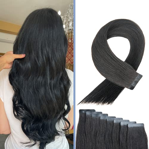BEXI Tape In Extensions - Echthaar I Hair Extensions I Schwarzbraun I Remi Qualität I (8x Strips) 50cm I geprüft im deutschen Labor