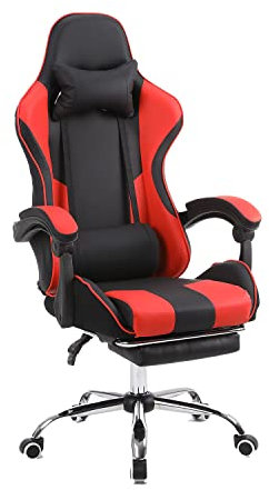 Panana Gaming Chair Swivel Recliner Racing Office Computer PC Video Game Chair with Footrest (Red)
