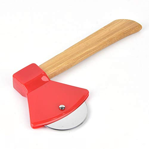 Tagliapizza Ascia con Manico in bambù Ruota per Pizza Grattugia Coltello per Pizza a Lama Rotante (Rosso)