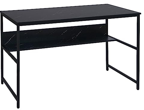 Mendler Schreibtisch HWC-K80, Bürotisch Computertisch Arbeitstisch Ablage, Metall MDF 120x60cm - Marmor-Optik schwarz