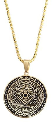 YAHOYA Klassische Freimaurer-Vorsehung All-Seeing Eye-Runenanhänger Edelstahl-Medaillen-Halskette Herren-Trend Amulett-Schmuck