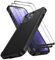 Jeylly for iPhone 15 Case 6.1'', with [2 Pack] Tempered Glass Screen Protector, Heavy Duty Shockproof Slim Silicone Bumper Hard Plastic Back Hybrid Protective Phone Case for iPhone 15 2023, Black