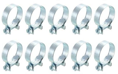 sourcing map 10Pcs Mini Fuel Line Pipe Hose Clamp Clip, Adjustable 25-27mm(0.98-1.06) Fuel Injection Line Style Hose Clamp, Zinc Plated Pipe Hose Clip Tube Clamps