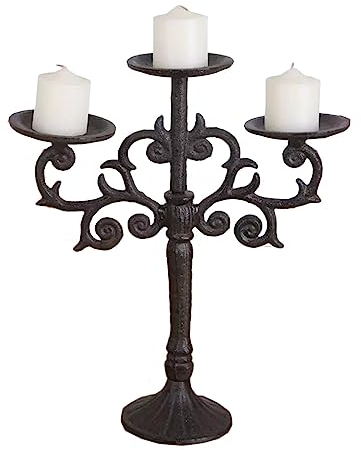 Kandelaber Kerzenhalter Kandelaber 3 Arme Kandelaber Gusseisen Metall Kerzenständer Antiker Kerzenständer Dekorative Kerzenhalter für Stumpenkerzen (Schwarz 28 * 32 cm)