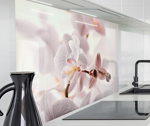 timalo Spritzschutz Wand für Herd, Küche Küchenrückwand Glasoptik | Acryl Glas 2mm | Glasrückwand Acrylglas Wandpaneele Rückwandschutz Platte | 100 x 50 cm Orchideen