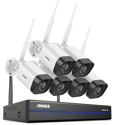 ANNKE 3MP Funk Überwachungskamera Set Aussen 10CH 5MP NVR mit 6 X 3MP Überwachungskameras Videoüberwachungs Set,Keine Festplatte unterstützt Audioaufzeichnung, IP66 Wetterfest, Kompatibel mit Alexa